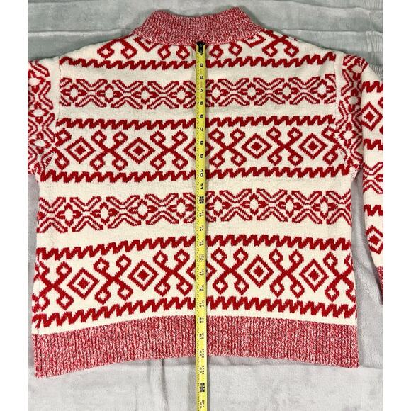 Holiday Après Ski Sweater Womens L New Day Red Cream Sparkle Fair Isle Chunky - Picture 7 of 10